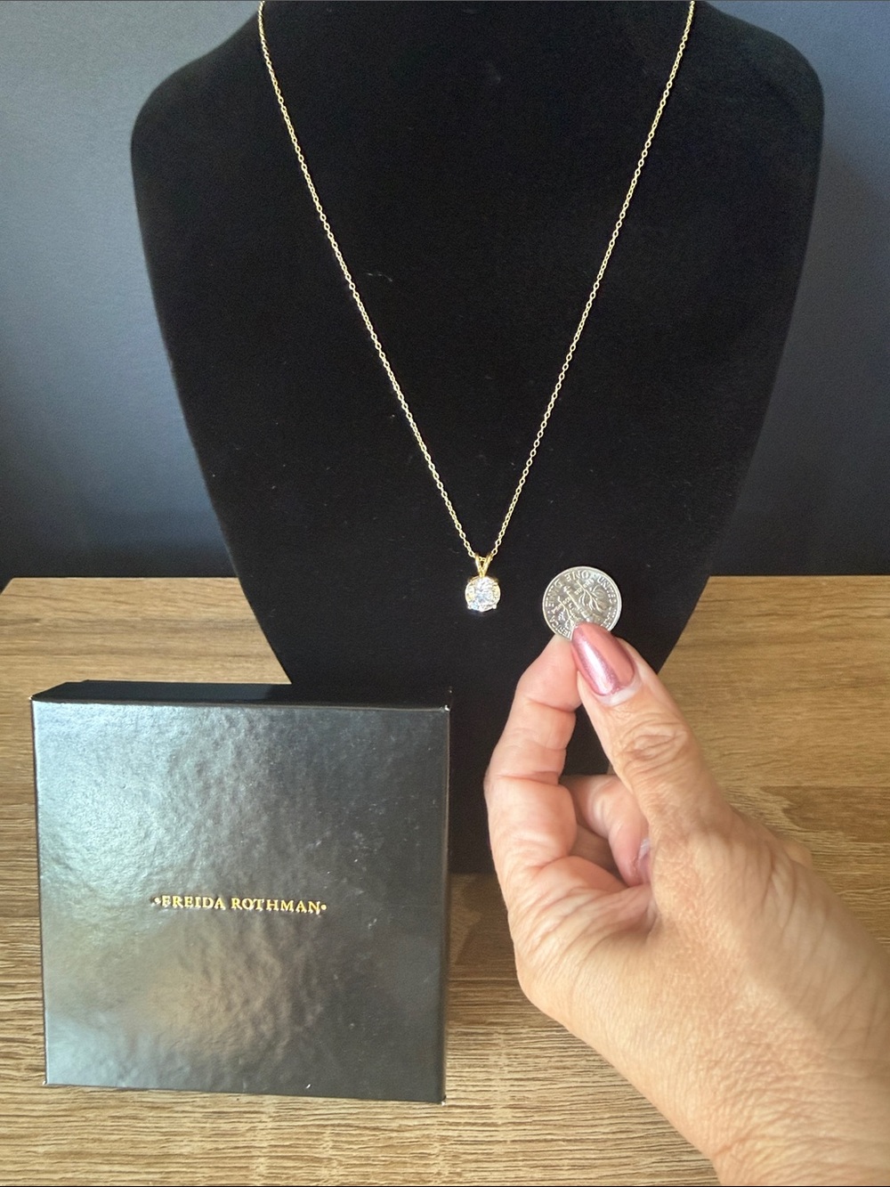 Freud Rothman Gold Necklace with Clear Solitaire Pendant